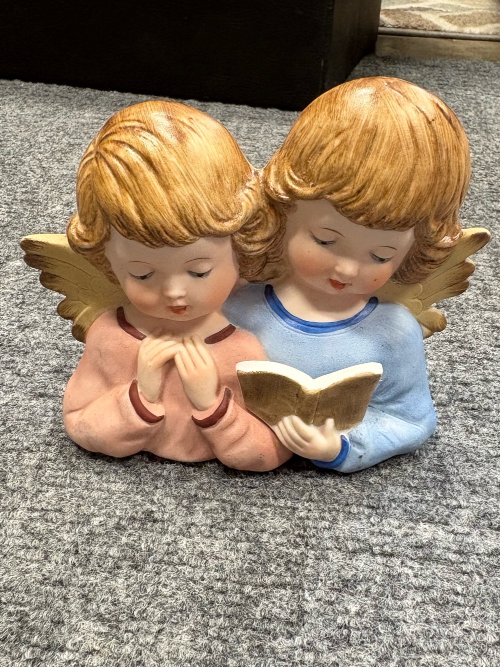 Hand-Painted Twin Angel Figurine Wall Plaque 1960’s Japan